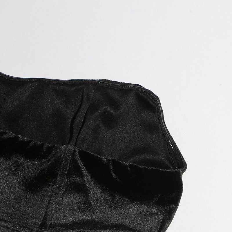 Women sexy velvet wrap chest white rose puffy dress 16