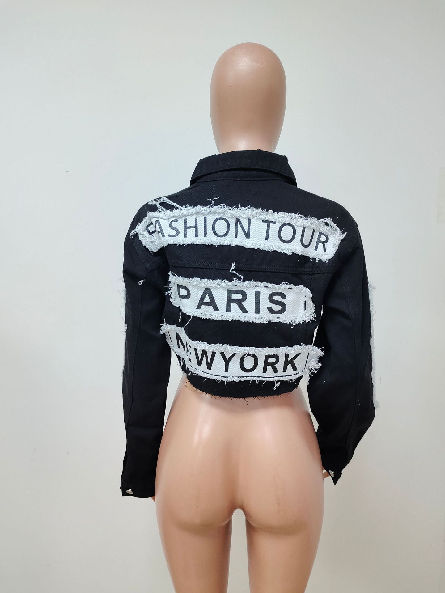 Long sleeve patch mini denim jacket 12