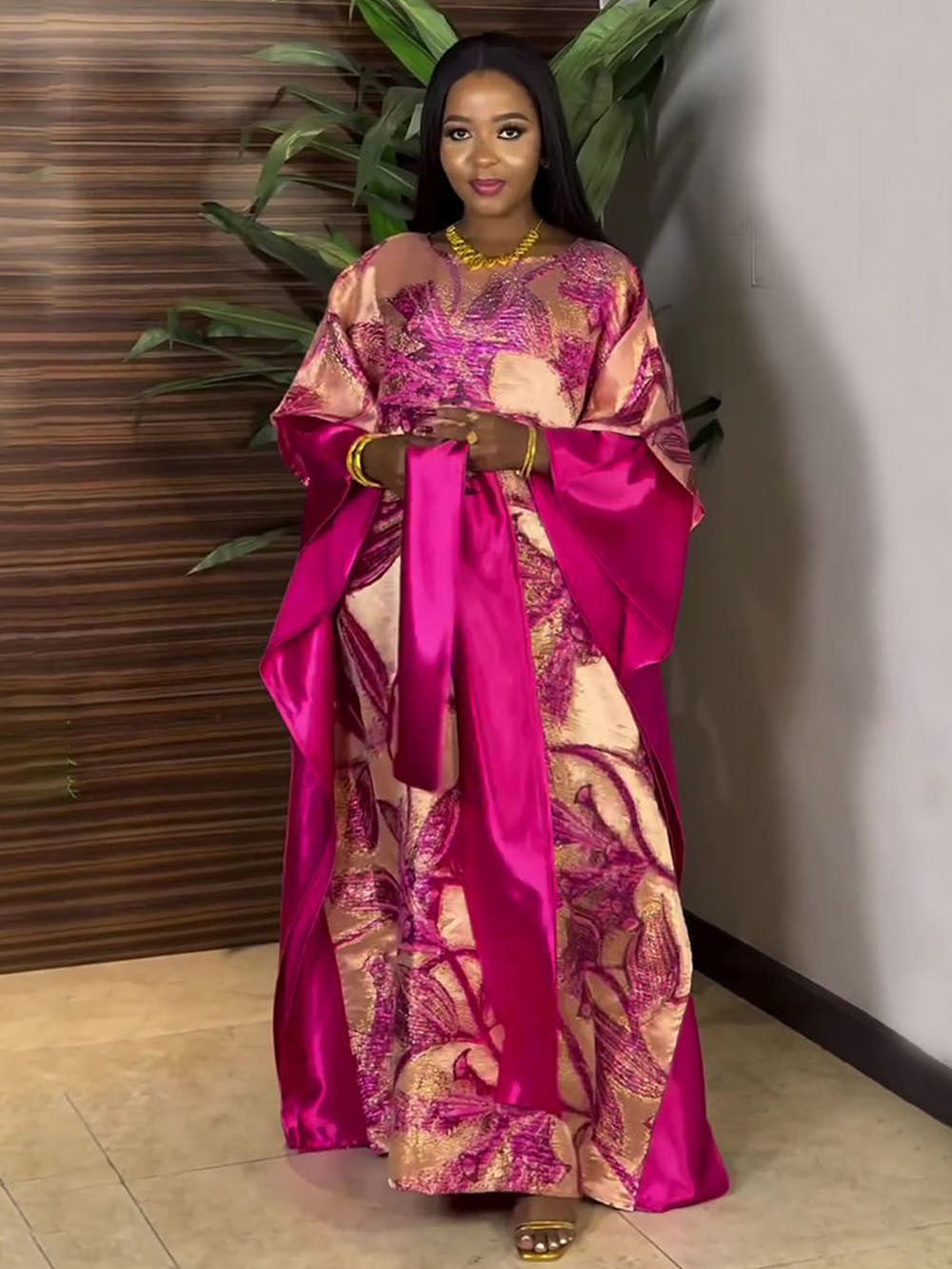 African Women's Plus Size Print Dress Jacquard Robe Headscarf 7