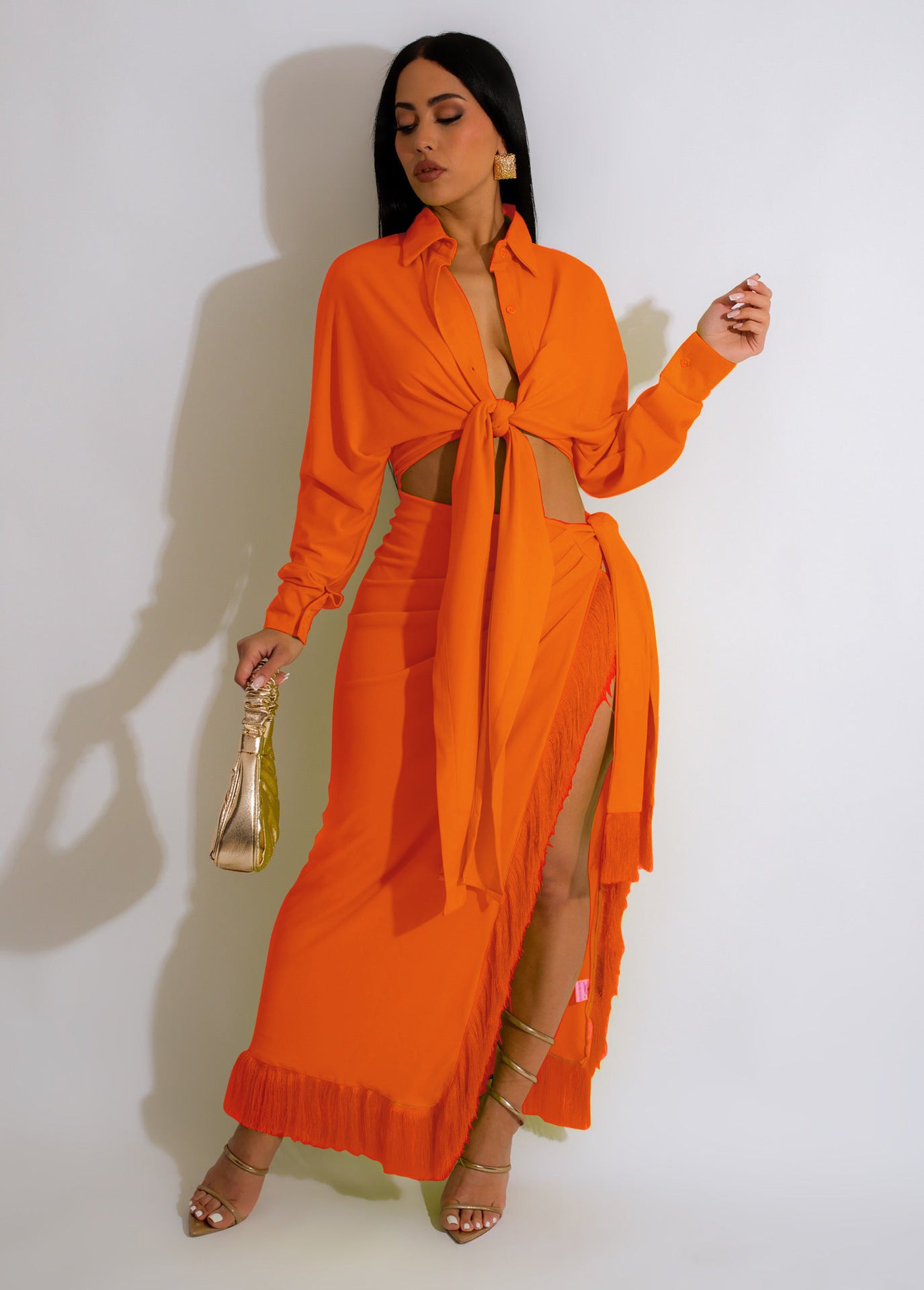 Women's Two-Piece Fringed Slit Skirt Set 6