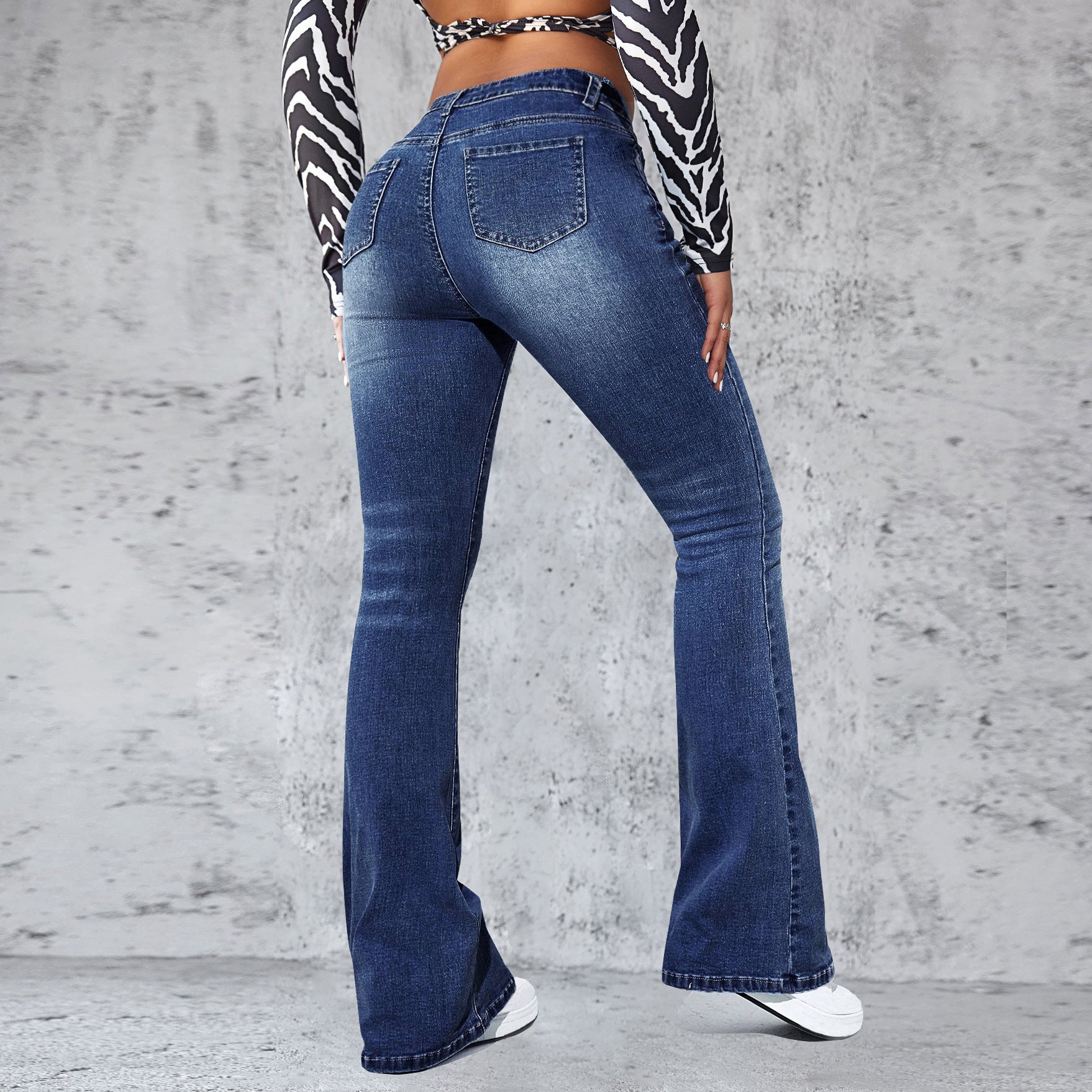 Spring And Summer Washed Women's Slim Fit Chic Bootcut Denim Pants 4