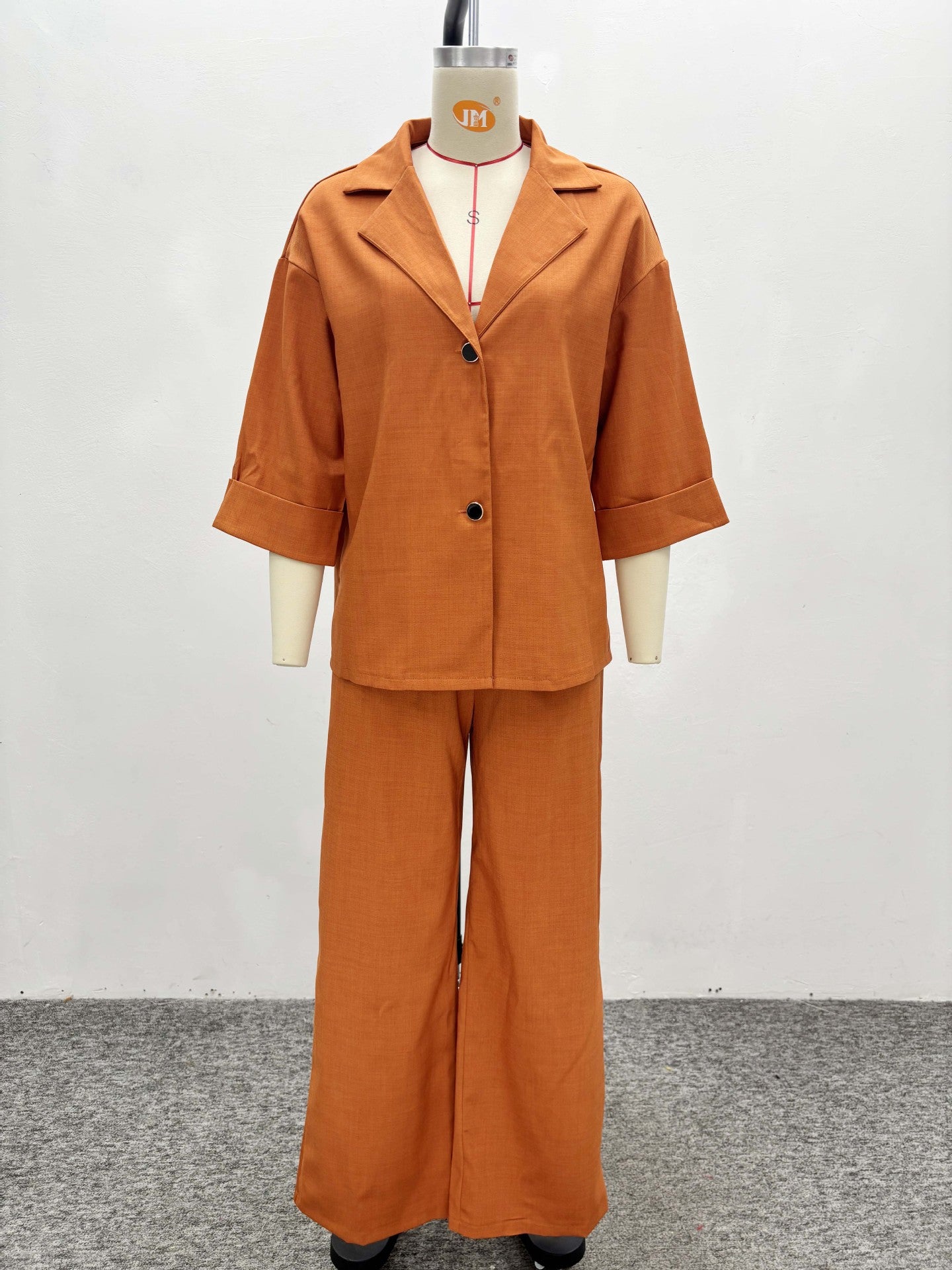 Women Turndown Collar Shirt and Pant Two-Piece Set 5