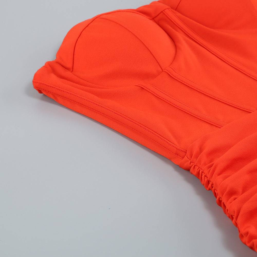 Women Sexy Strapless Backless Skirt Ruffled Slit Dress 19