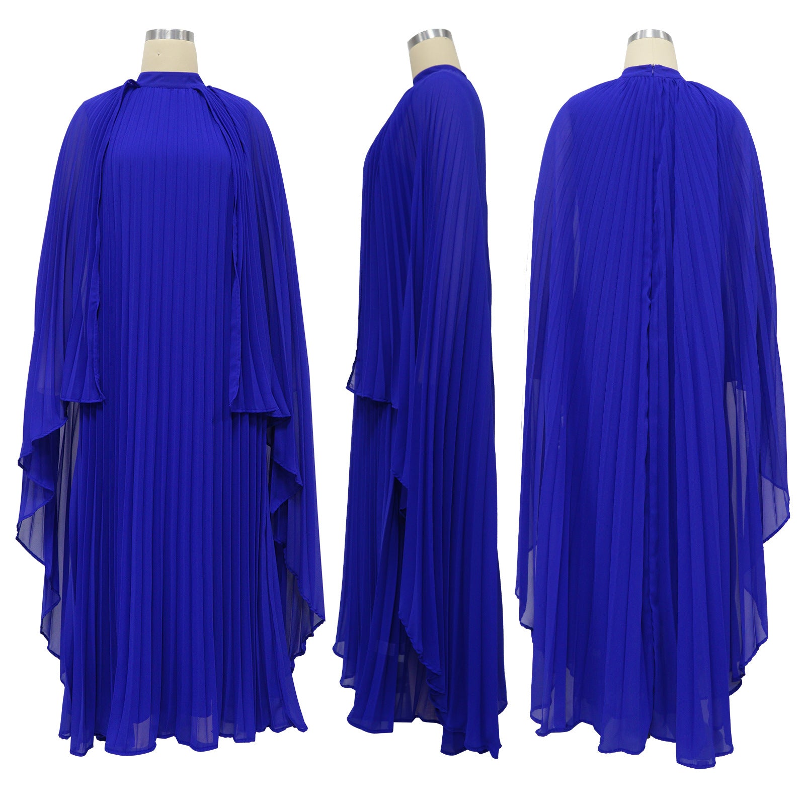 Fashion Women's Solid Color Chiffon Long Pleated Dress 14