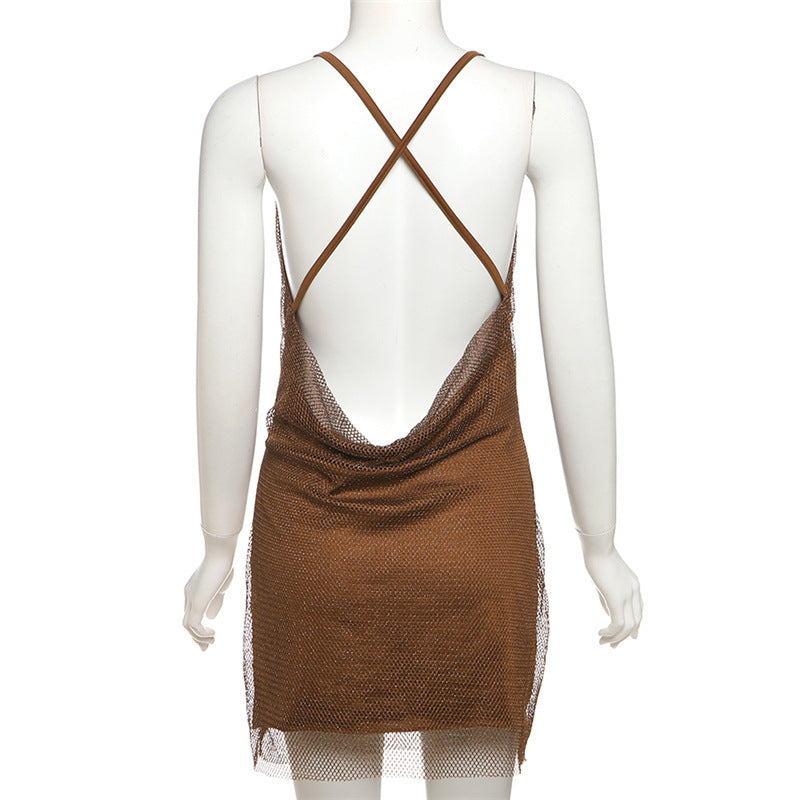 Women summer style street sway collar patchwork backless dress 9