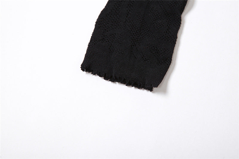 Fall Women's Sexy Round Neck Cutout Tight Fitting Top High Waist See-Through Casual Pant Set 15