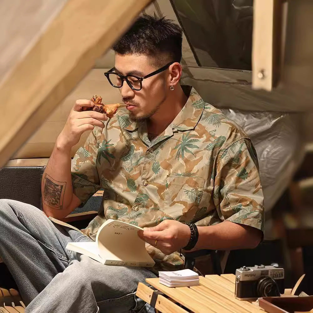 American Retro Classic Flower Shirt Men's Short-Sleeved Summer Casual Loose Hawaiian Shirt 13