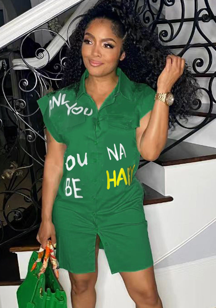 Summer Short-Sleeved Loose Casual Shirt Dress