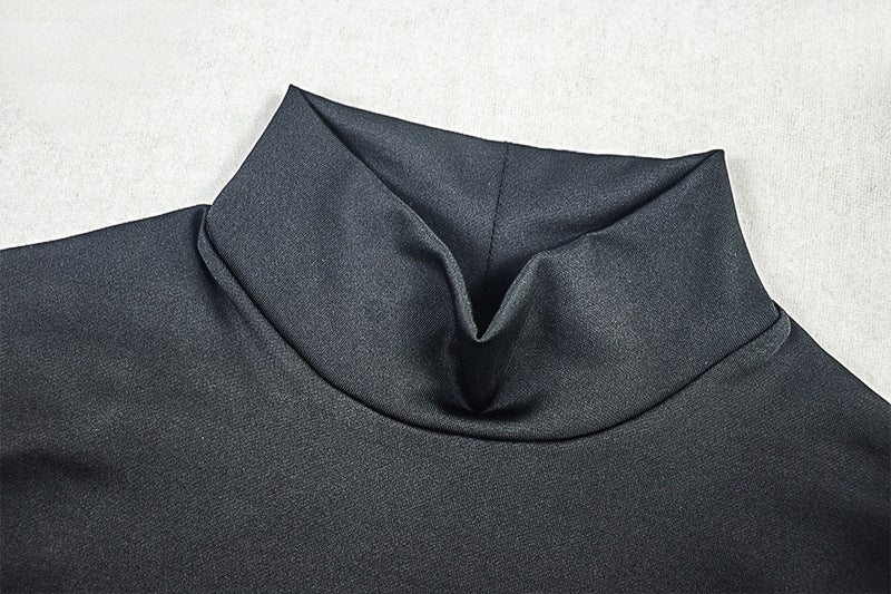 Women Slash Solid Turtleneck Mesh See-Through Long Sleeve Bodycon Dress 11