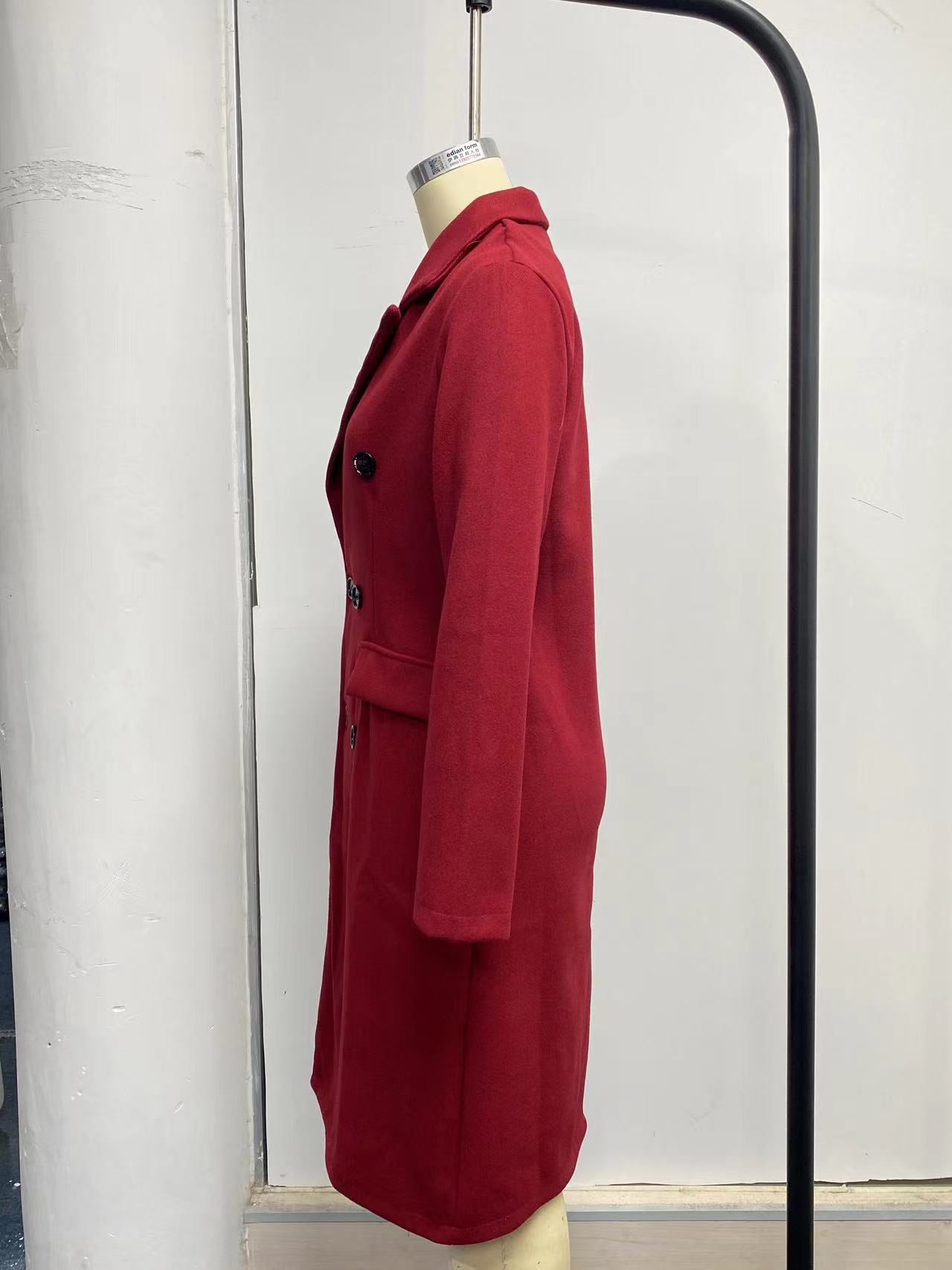 Women Solid Long Sleeve Double Breasted Pocket Coat 39