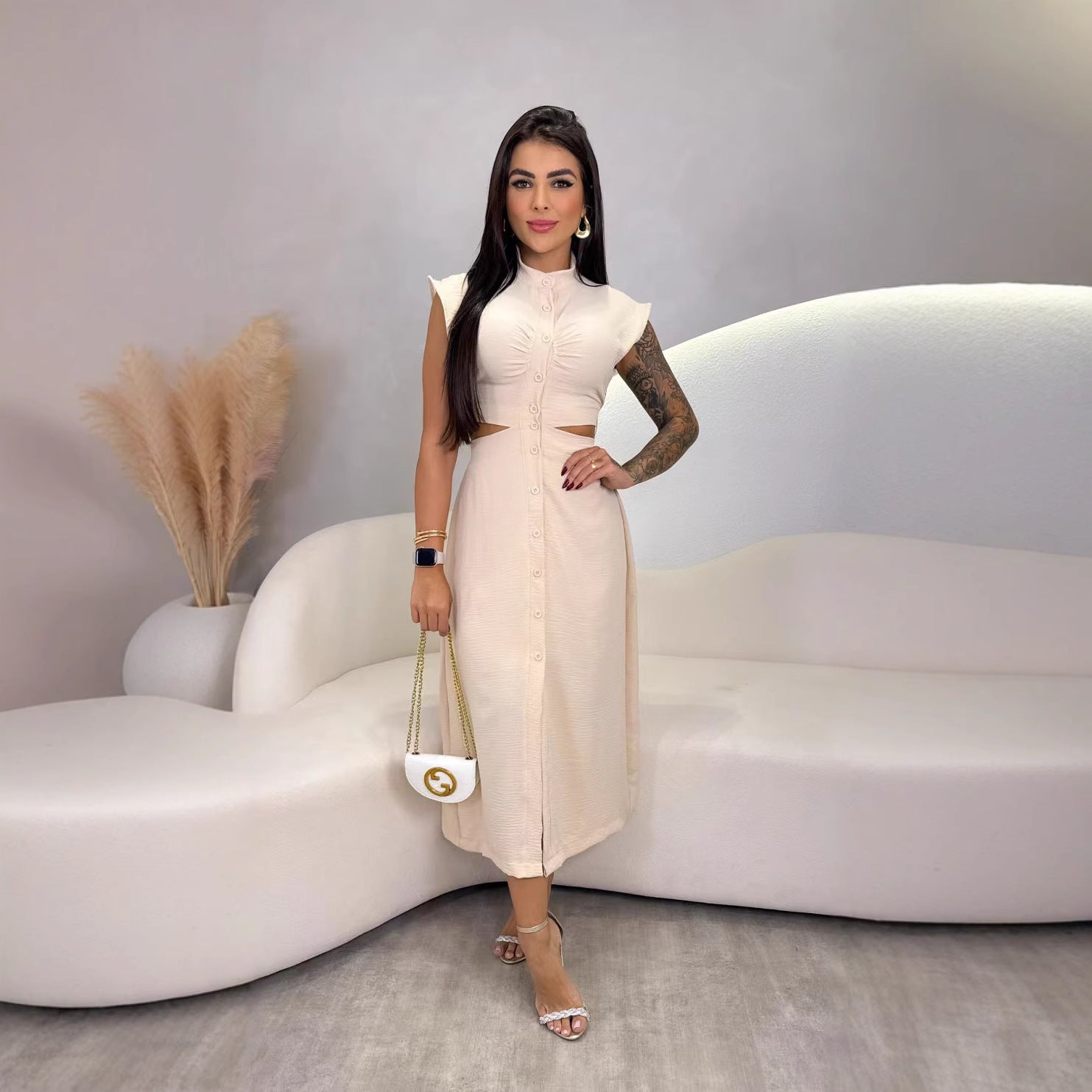 Spring women's clothing polyester Stand Collar skirt dress 6