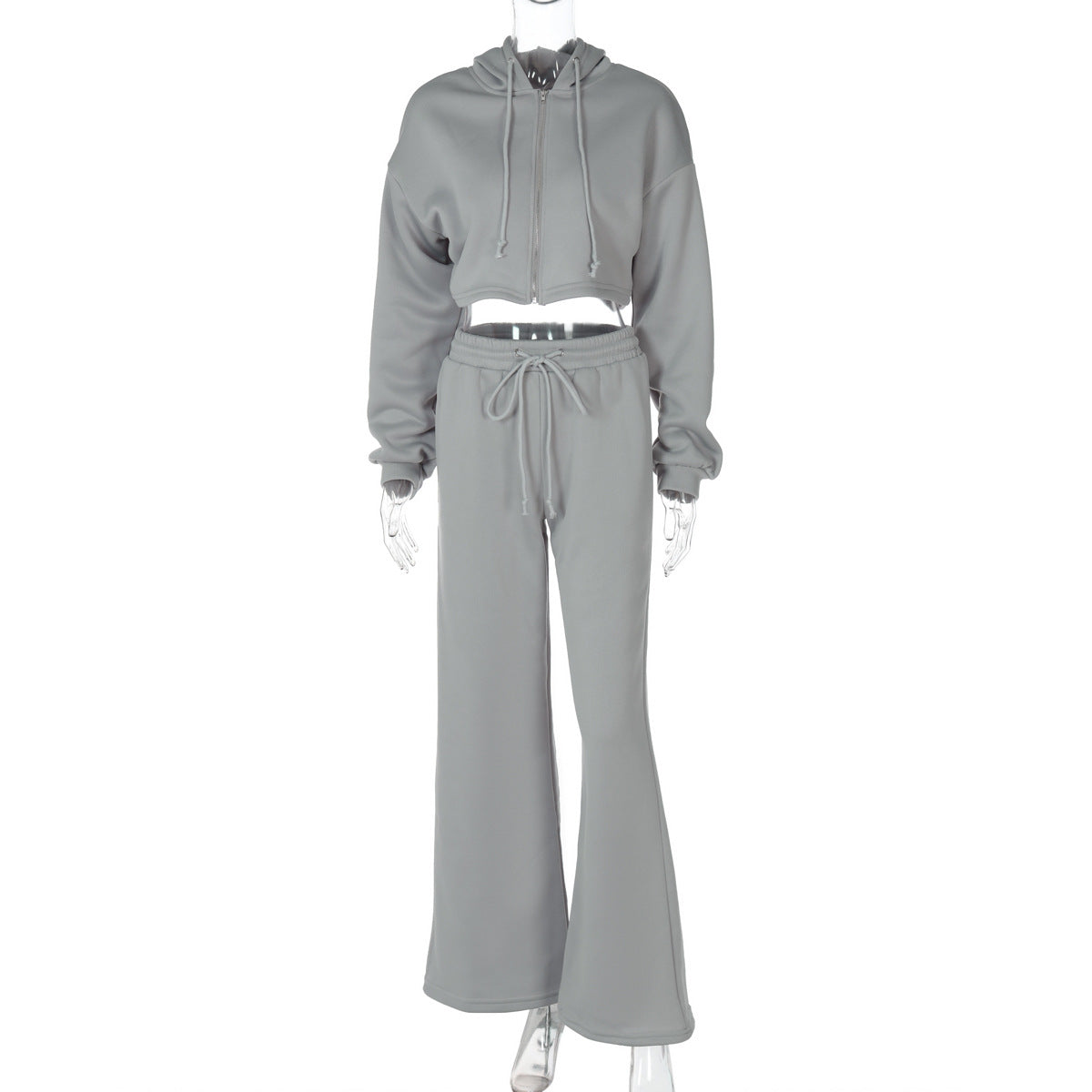 Women's Autumn Winter Fashion Zipper Hooded Crop Top Slim Casual Pants Two-Piece Set 10