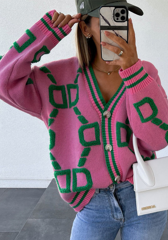 Autumn And Winter Sweater Jacket Single-Breasted Embroidered V-Neck Top Loose Knitting Cardigan