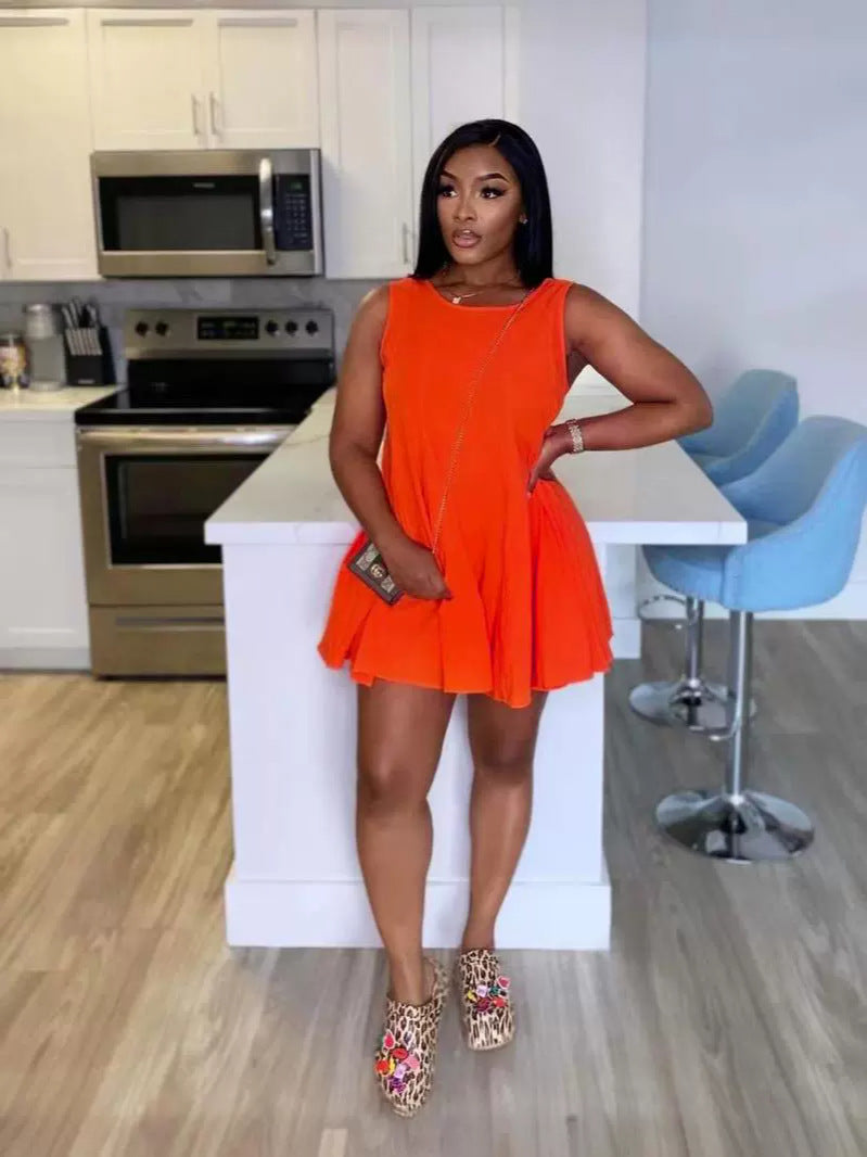 Women's Spring/Summer Solid Color Round Neck Sleeveless Casual Mini Dress