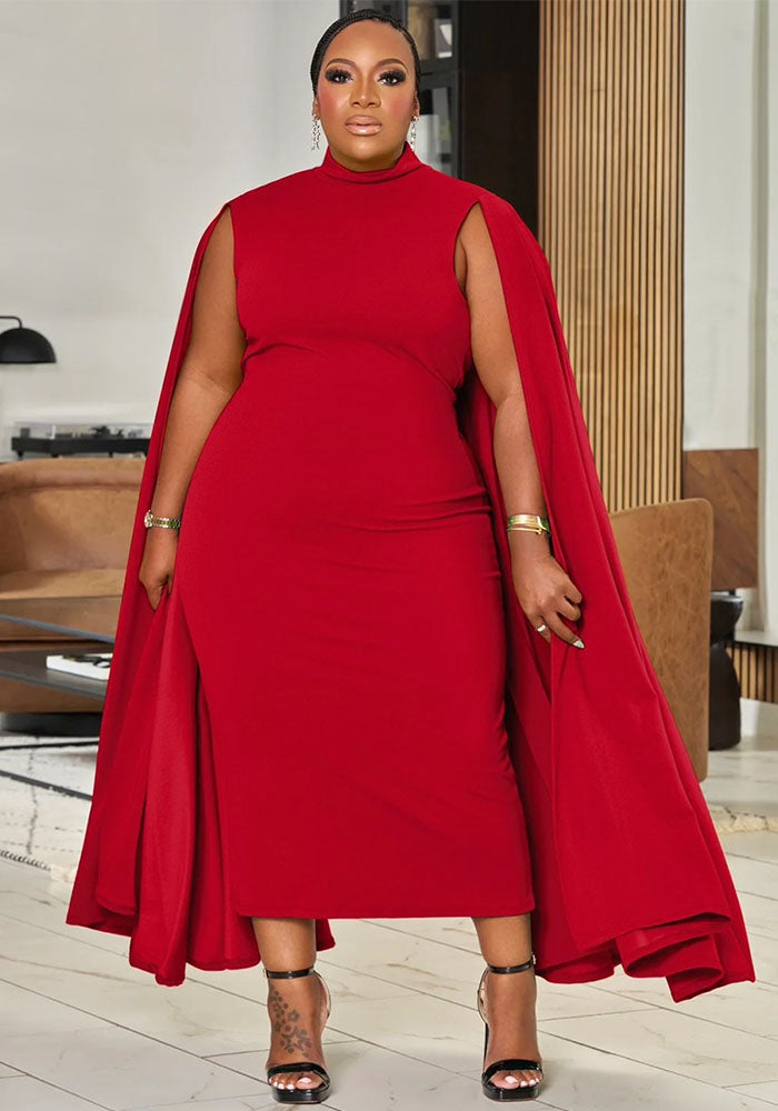 Plus Size African Women Solid Round Neck Patchwork Bodycon Dress