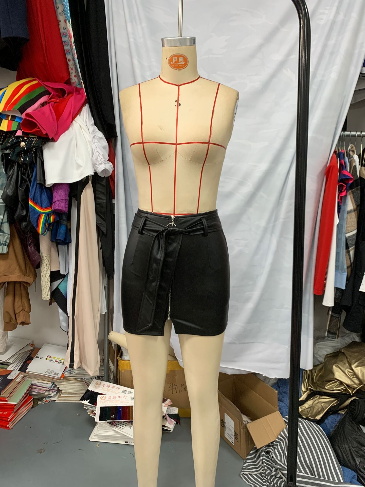 Zipper Sexy High Waist Lace-Up Short Leather Skirt 8