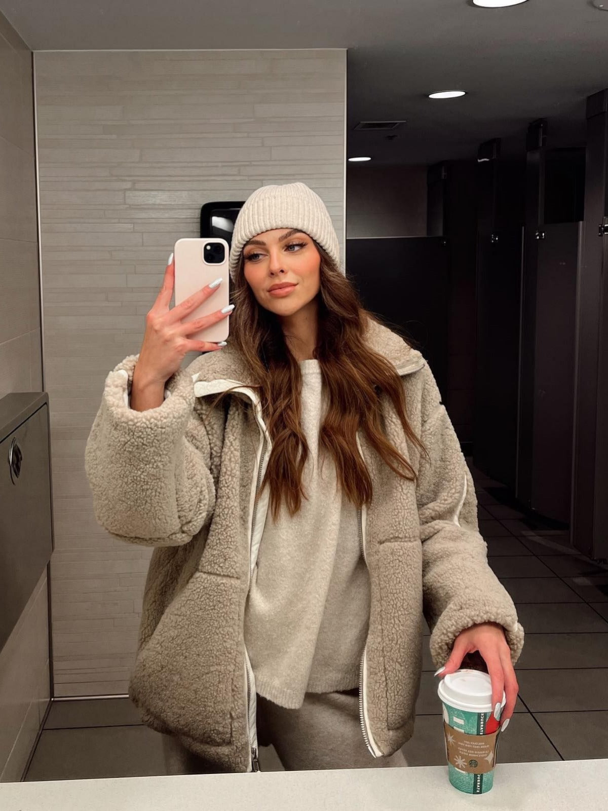 Women Autumn and Winter Loose Furry Style Casual Zipper Jacket 7