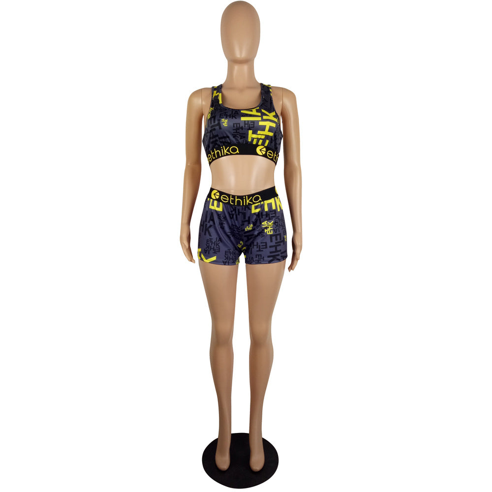 Women Summer Cartoon Printed Top and Shorts Two-piece Set 34