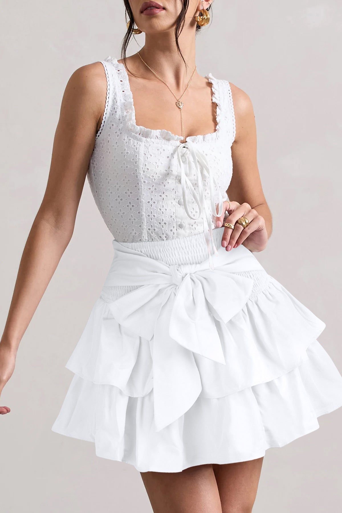 Women Solid Sexy Bow Pleated Skirt 5