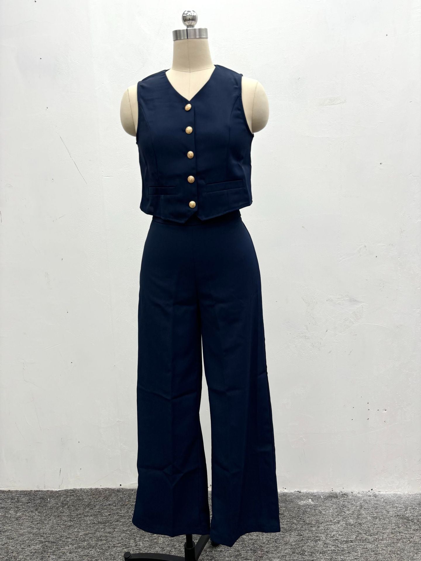 Summer Suit Women's Fashion Casual Solid Color Vest Trousers Two-Piece Set 17