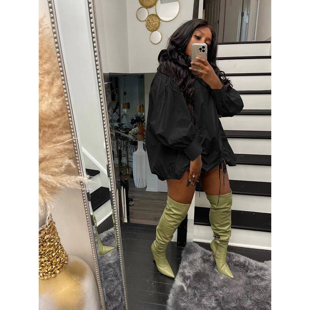 Women Casual Loose Shirt Pleated Dress 7