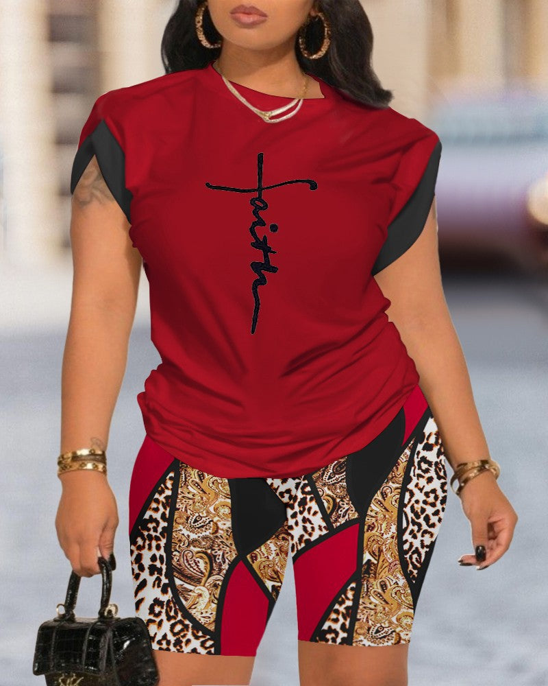 Two-piece summer fashion print T-shirt shorts set