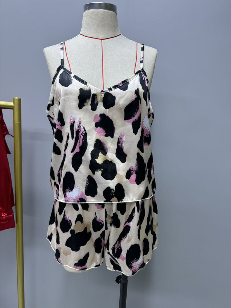 Women casual leopard suspender two-piece set 10