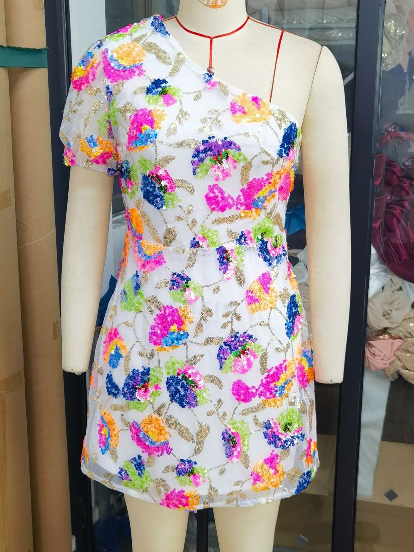 Women sexy backless flower sequin dress 5