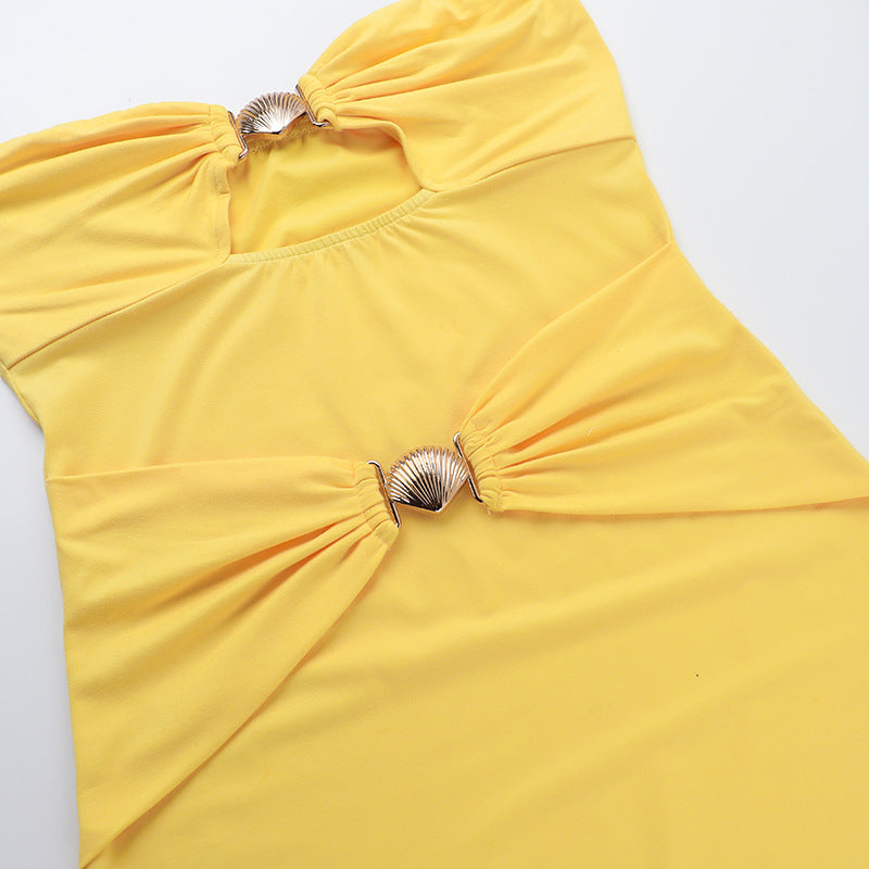 Women Strapless Off Shoulder Patchwork Beach Holidays Dress 12