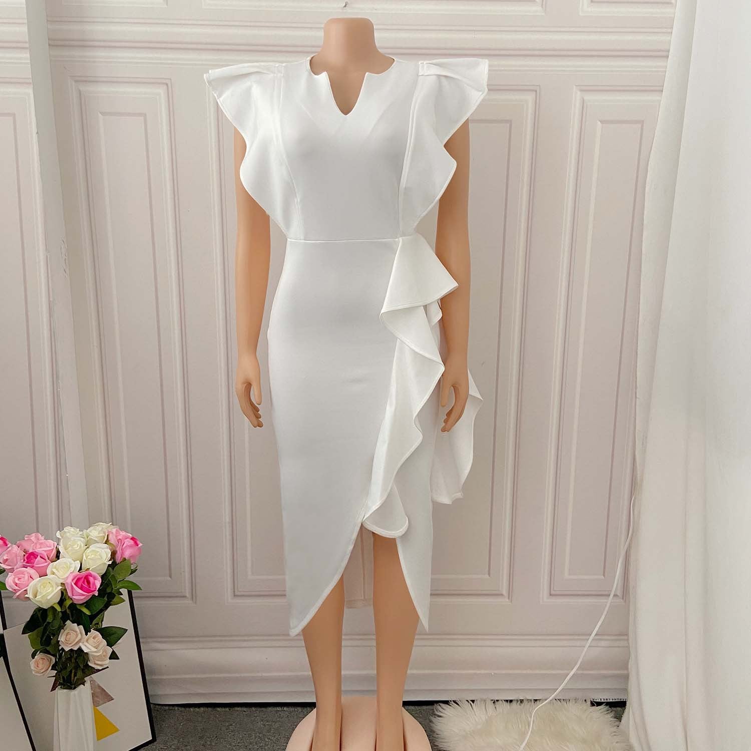 Plus Size Women Solid Irregular Slit Formal Party Dress 16