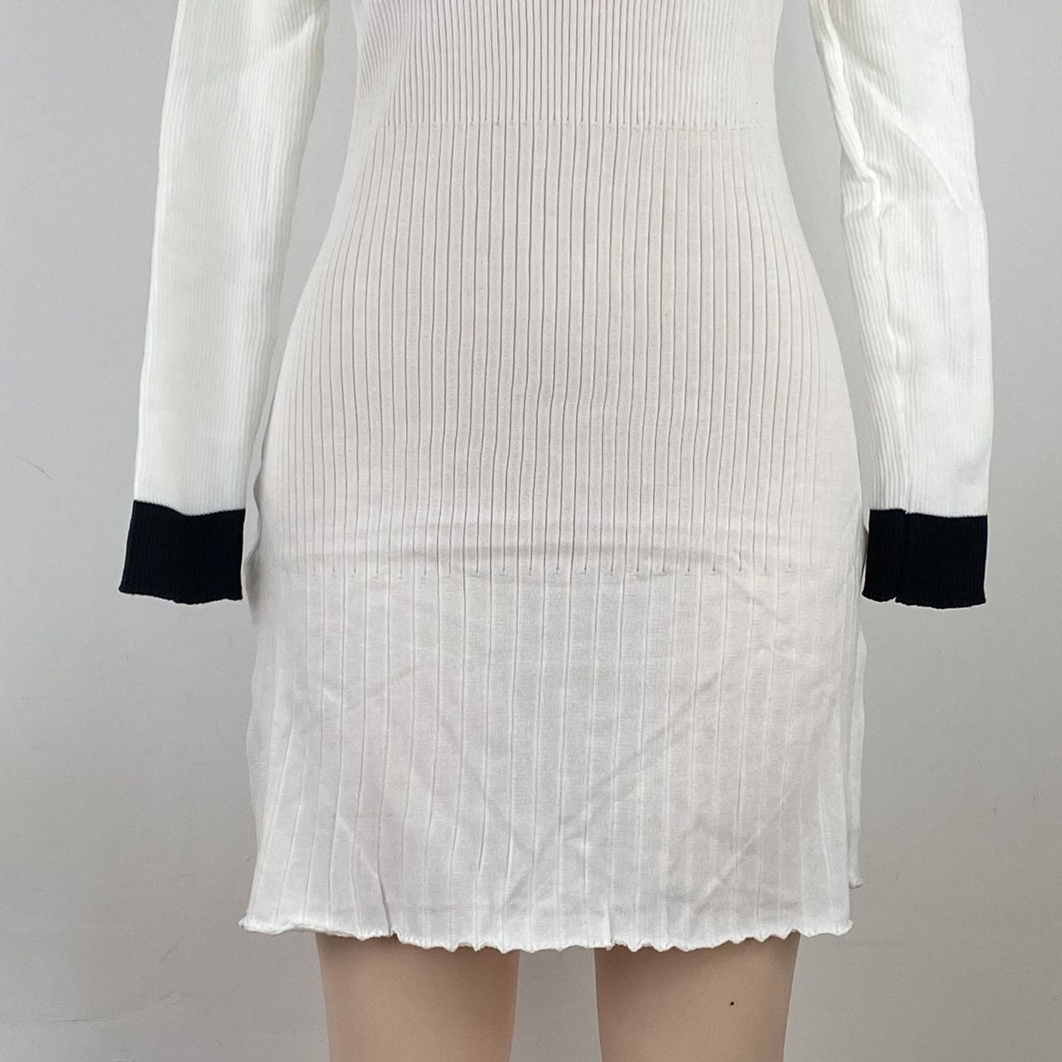 Autumn Casual Chic V-Neck Color Block Slim Fit Stretchy Knit Bodycon Dress 9