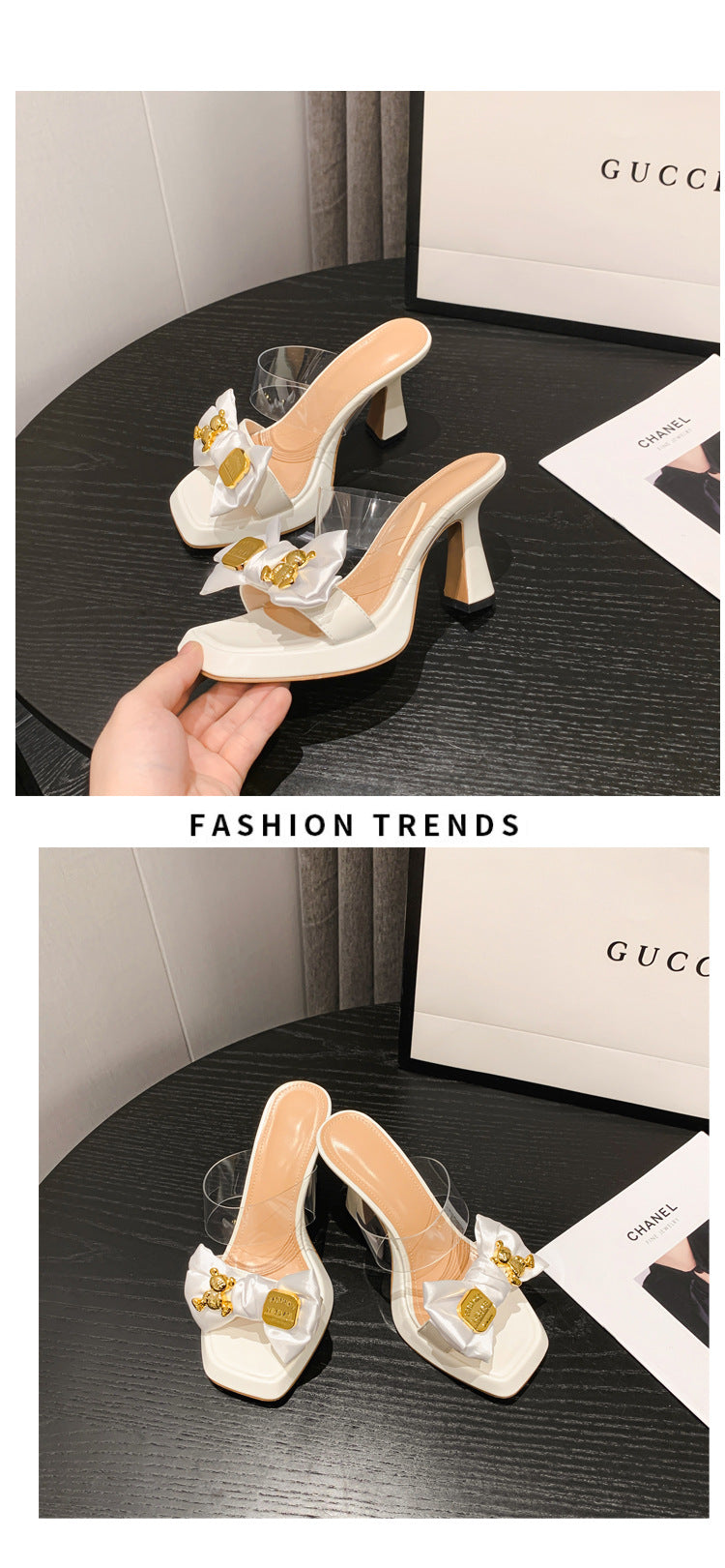 Women's Shoes Metal Decorative Bow High Heel Platform Sandals And Slippers 10