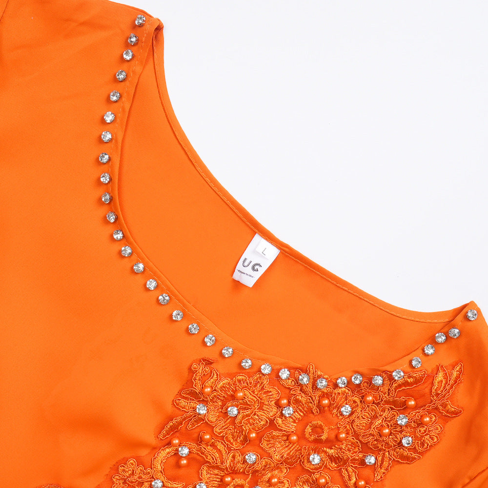 African Women's Plus Size Embroidered Beaded Chic Career Two Piece Pleated Skirt Set 18