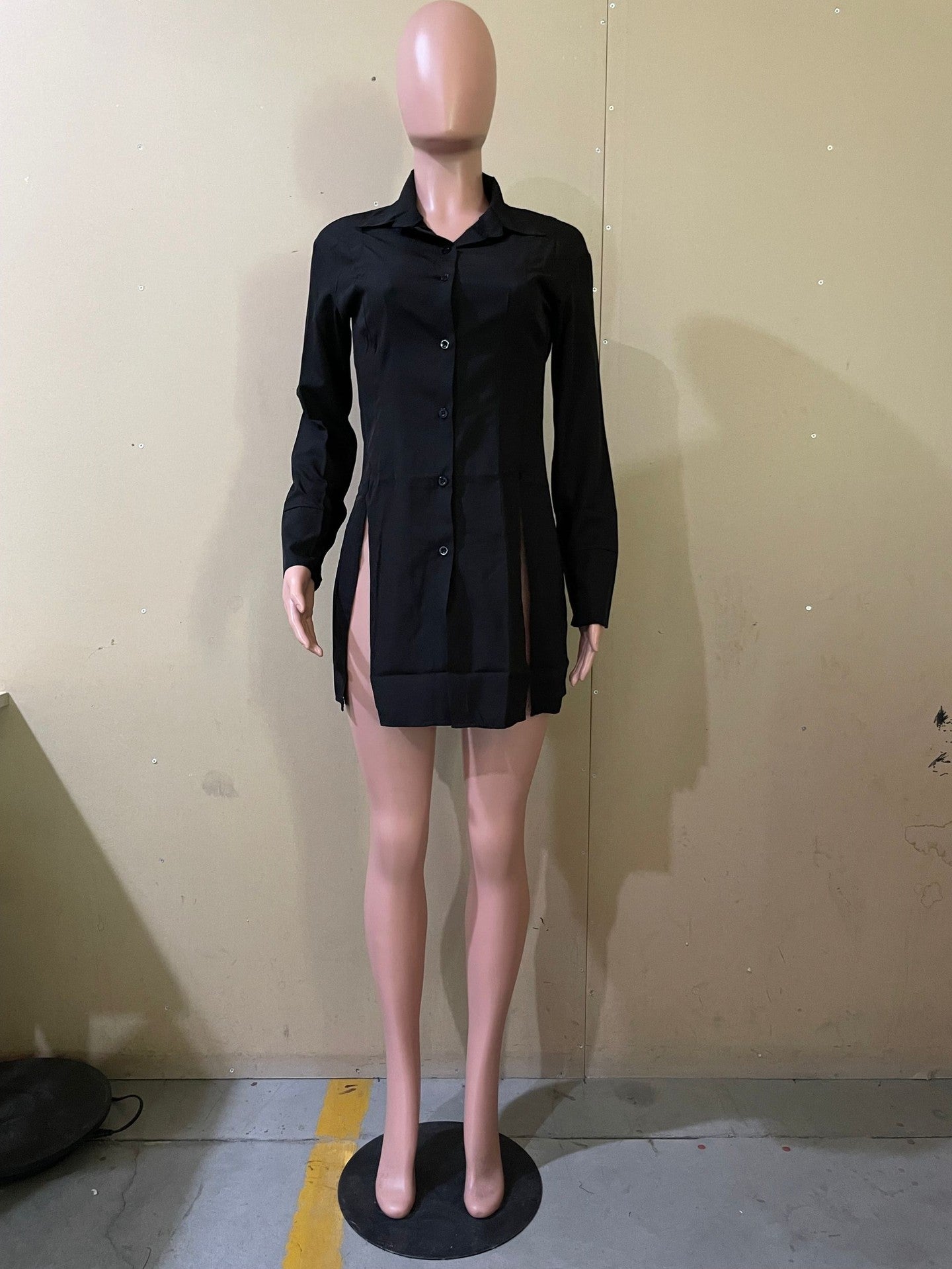 Women Spring Fashion Slit Turndown Collar Shirt 20