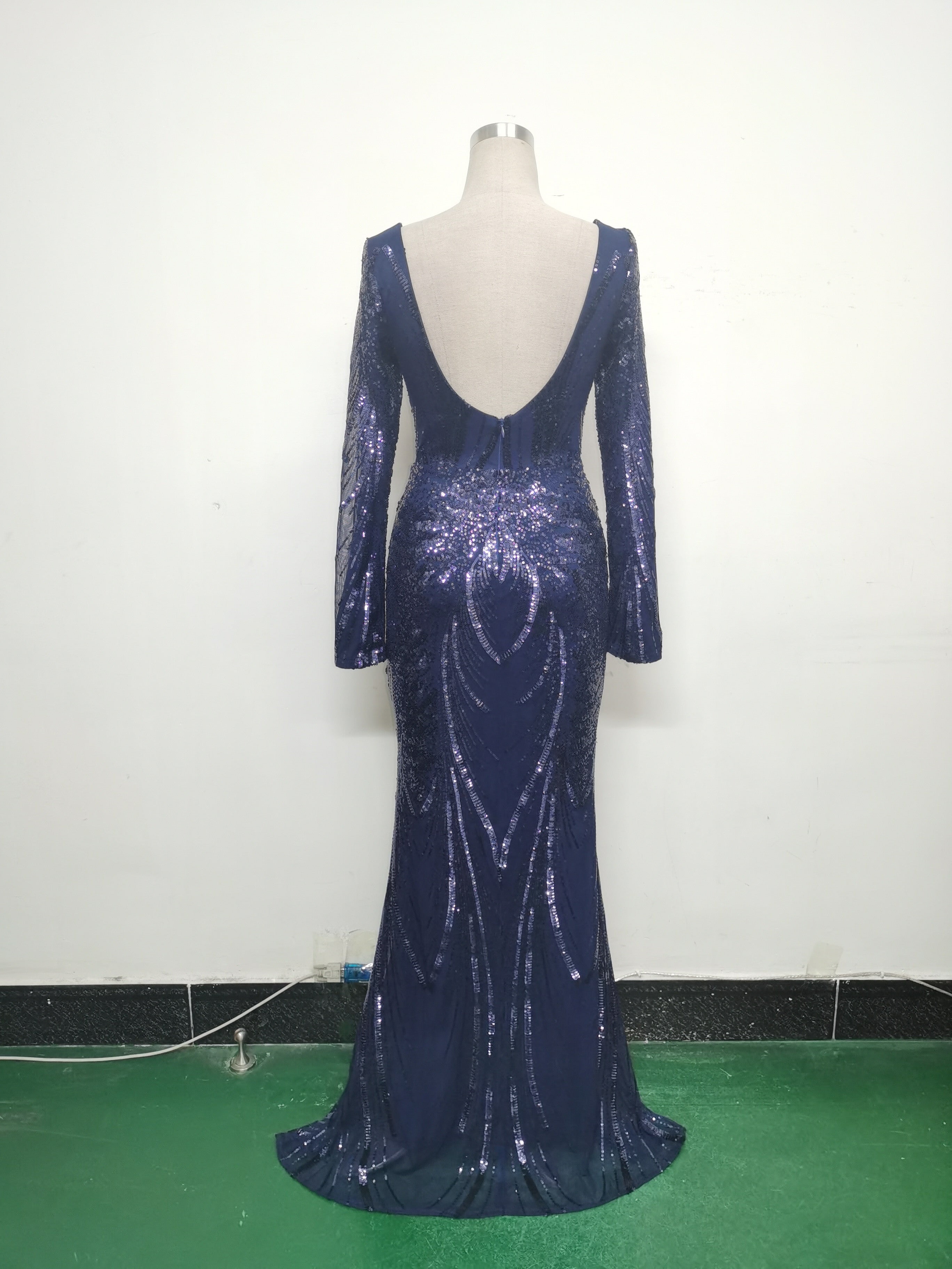 Women Positioning Flower Beaded Long Sleeve Evening Dress 31