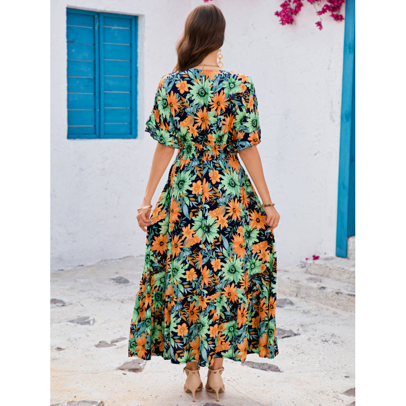 Women ruffled Bat Sleeves V-neck Bohemian beach Holidays dress 3