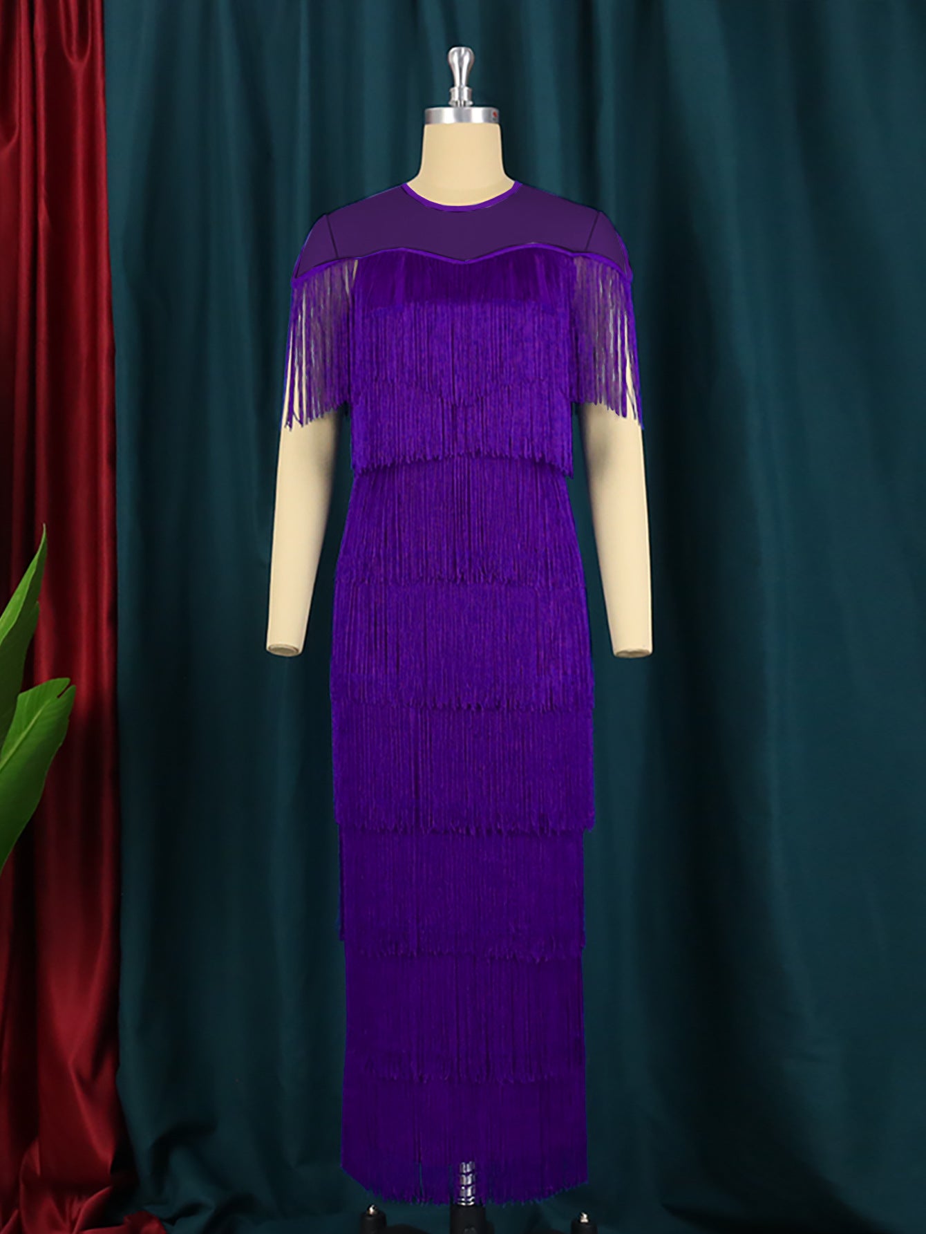 Women Mesh Patchwork tassel Round Neck sexy evening bodycon dresses 15