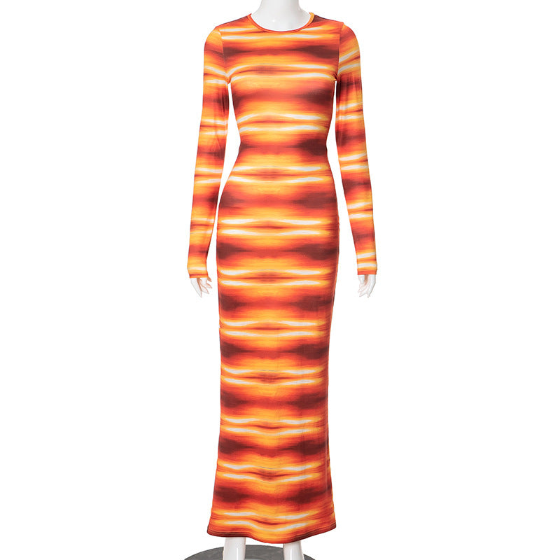 Fashion Casual 3D Printed Long Sleeve Slim Dress 9