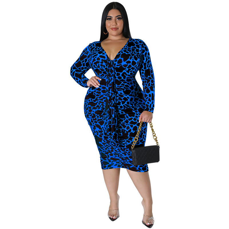 Plus Size Women Sexy Leopard Multicolor Long Sleeve Bodycon Dress 11