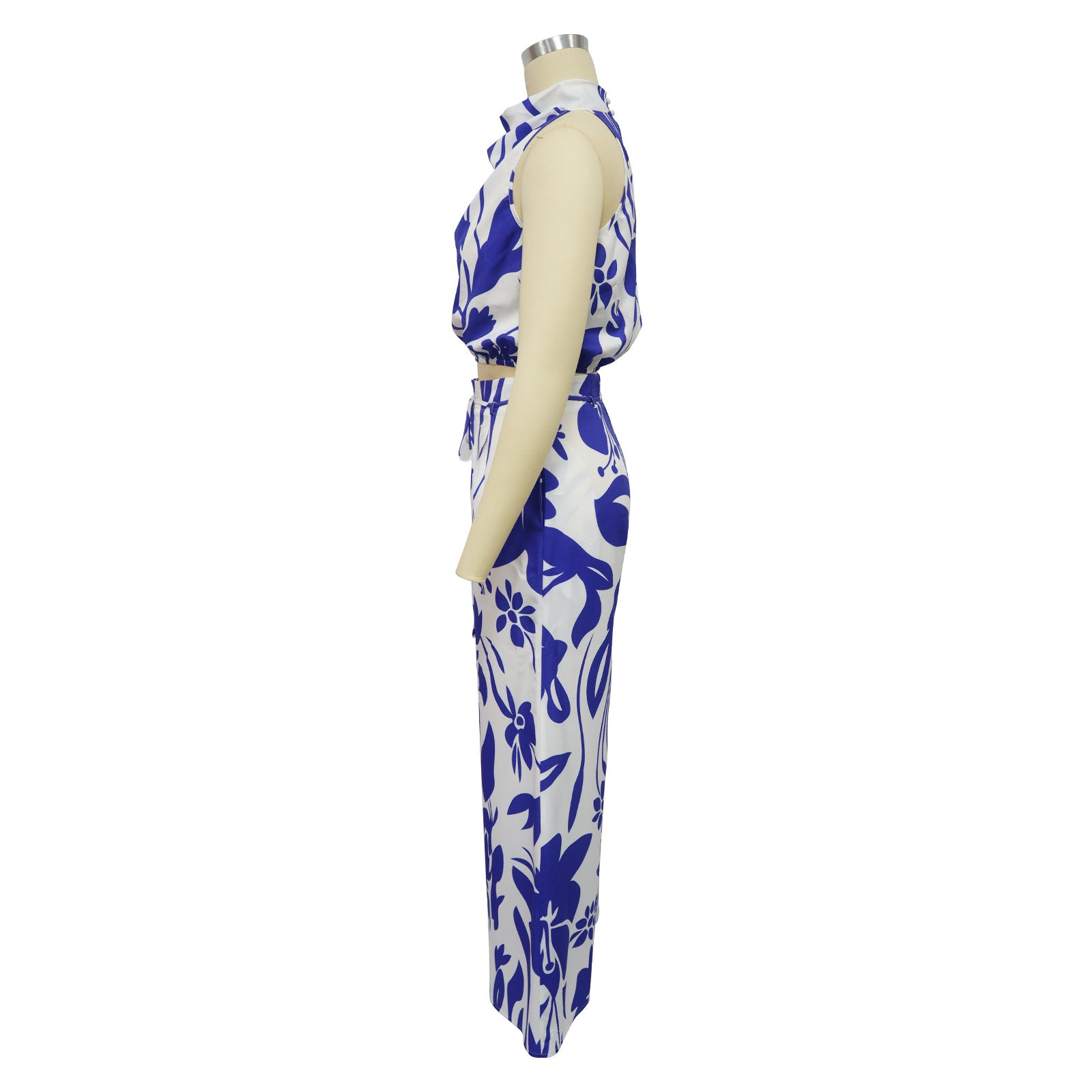 Fashion Women's Sleeveless Pocket Printed Two Piece Pants Set 9