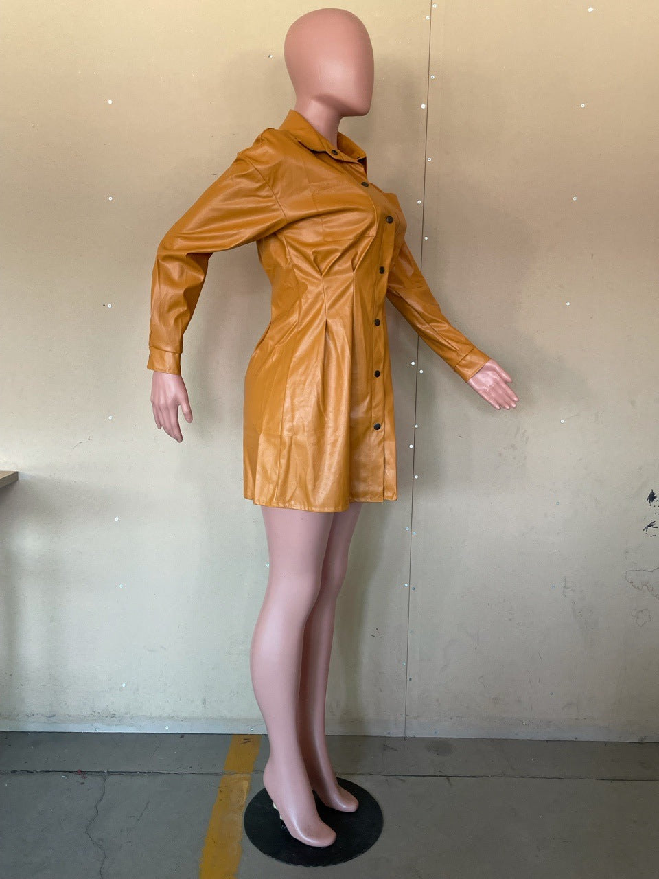 single-breasted buttons Casual Pu dress 23