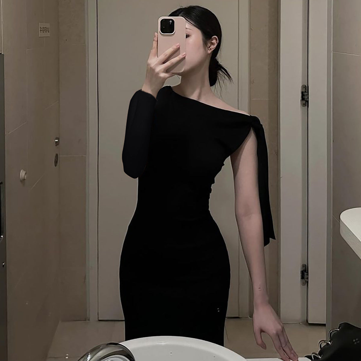 Women summer one-shoulder Slash Shoulder lace-up Solid dress 9