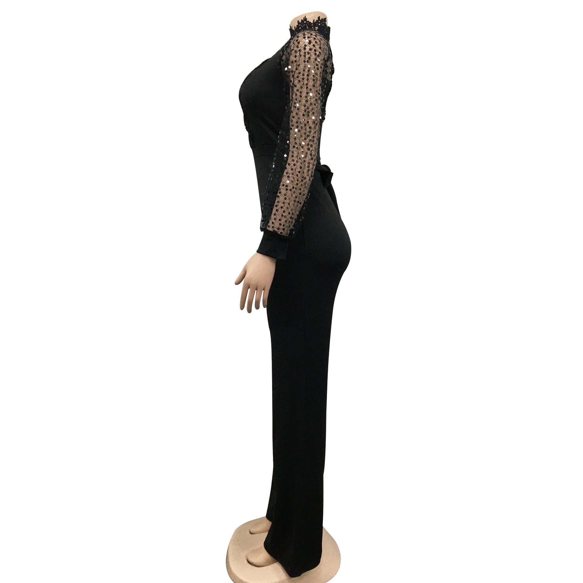 Women Cutout See-Through Long Sleeve Tie Jumpsuit（customized,MOQ 6pcs/size/color,process time 7-10 days） 21
