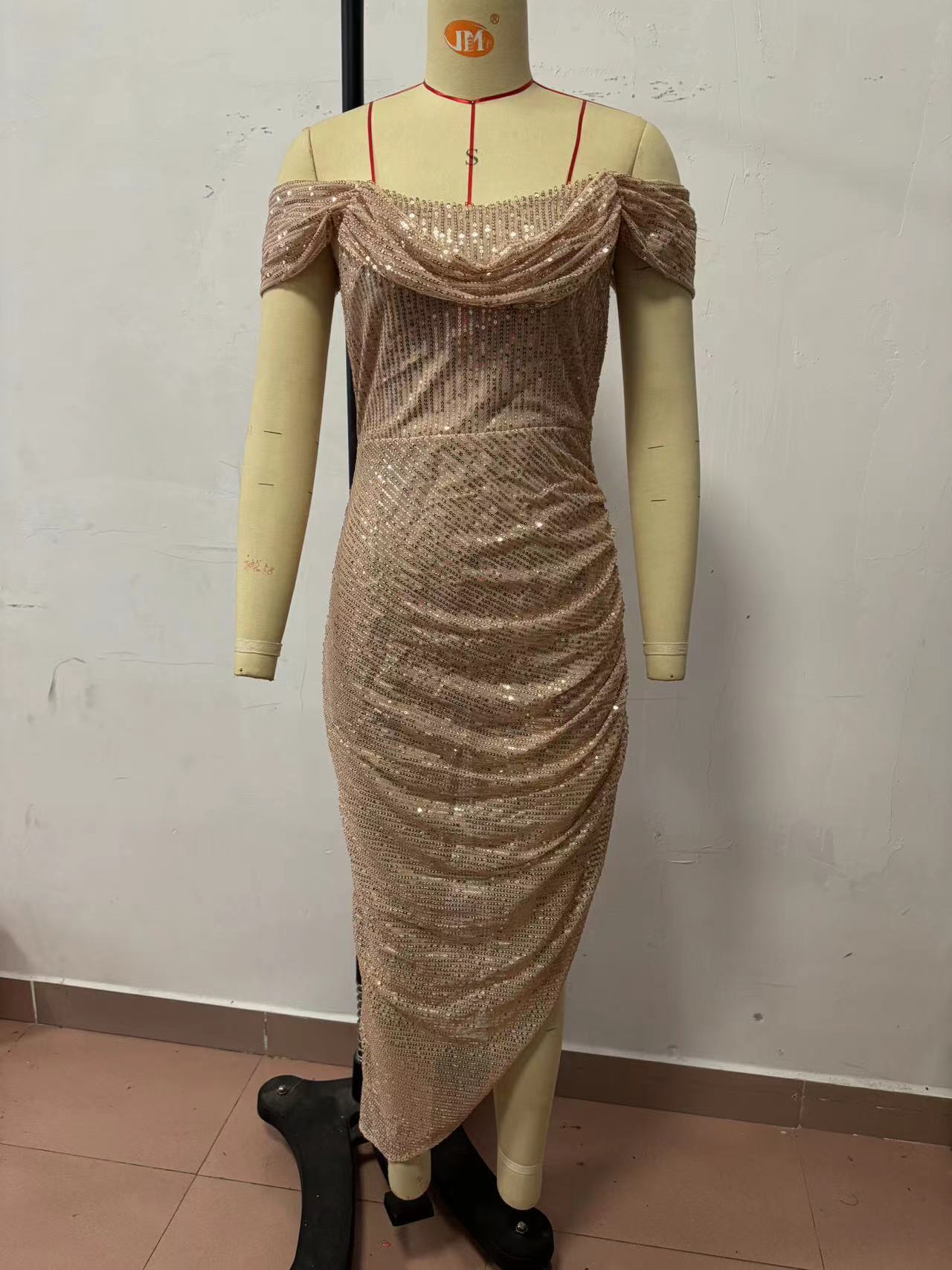 Spring Autumn Sequin Off Shoulder Fashion Party Women's Dress 14