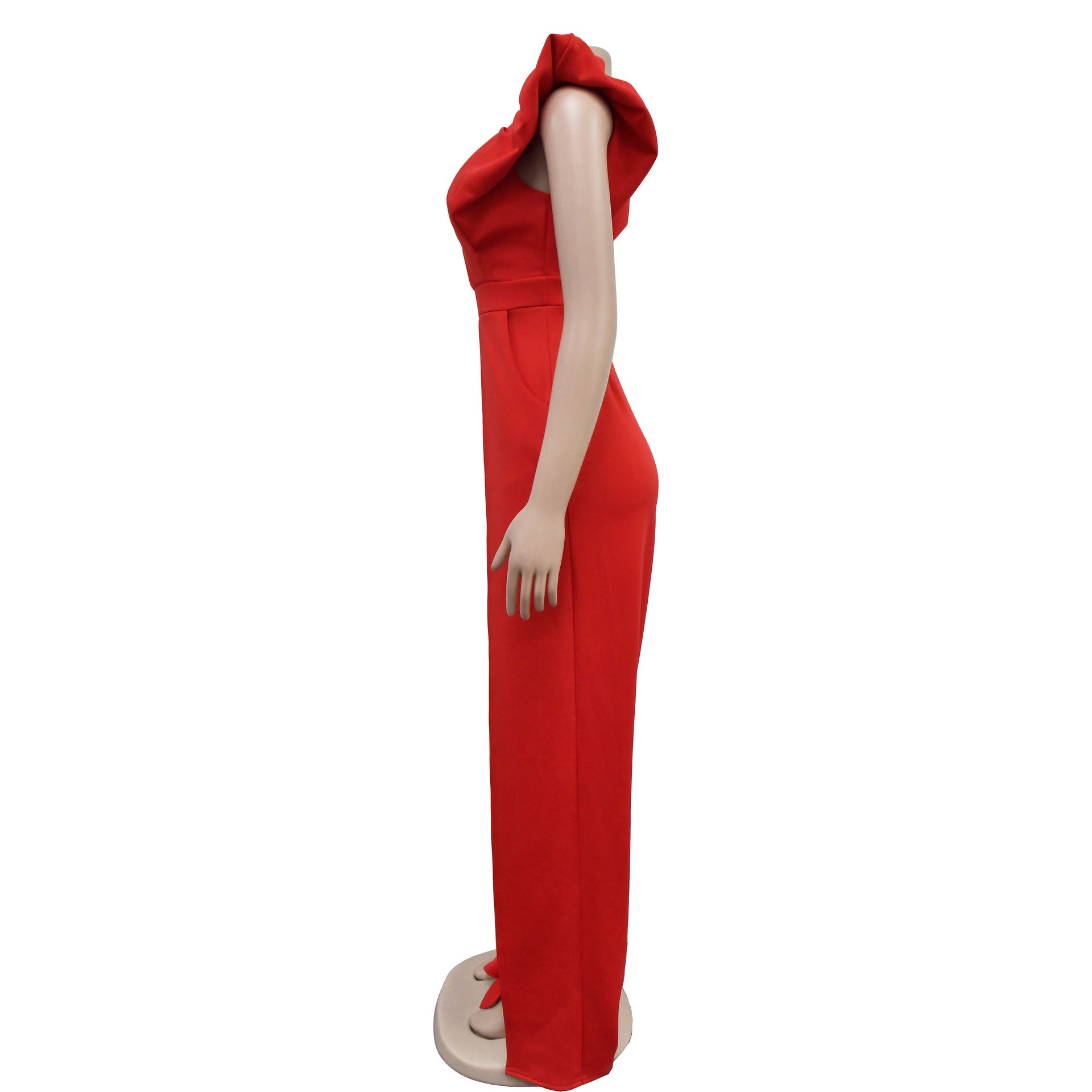 Women Solid Sexy V Neck Pleated Jumpsuit 13