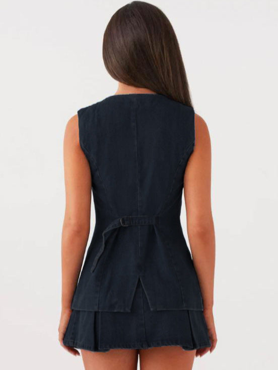 Summer Fashion Casual Sleeveless Denim Vest High Waist Short Skirt Women's Two Piece Set 6