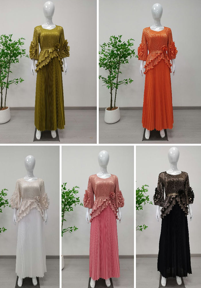 Plus Size Women Casual Pleated Irregular Top and Skirt Two Piece Set