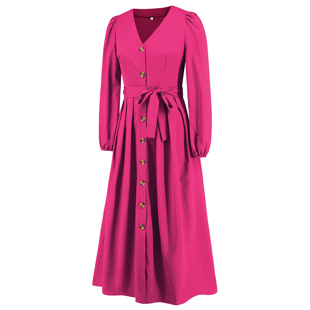 Plus Size Women V-Neck Single-Breasted Strappy Dress 17