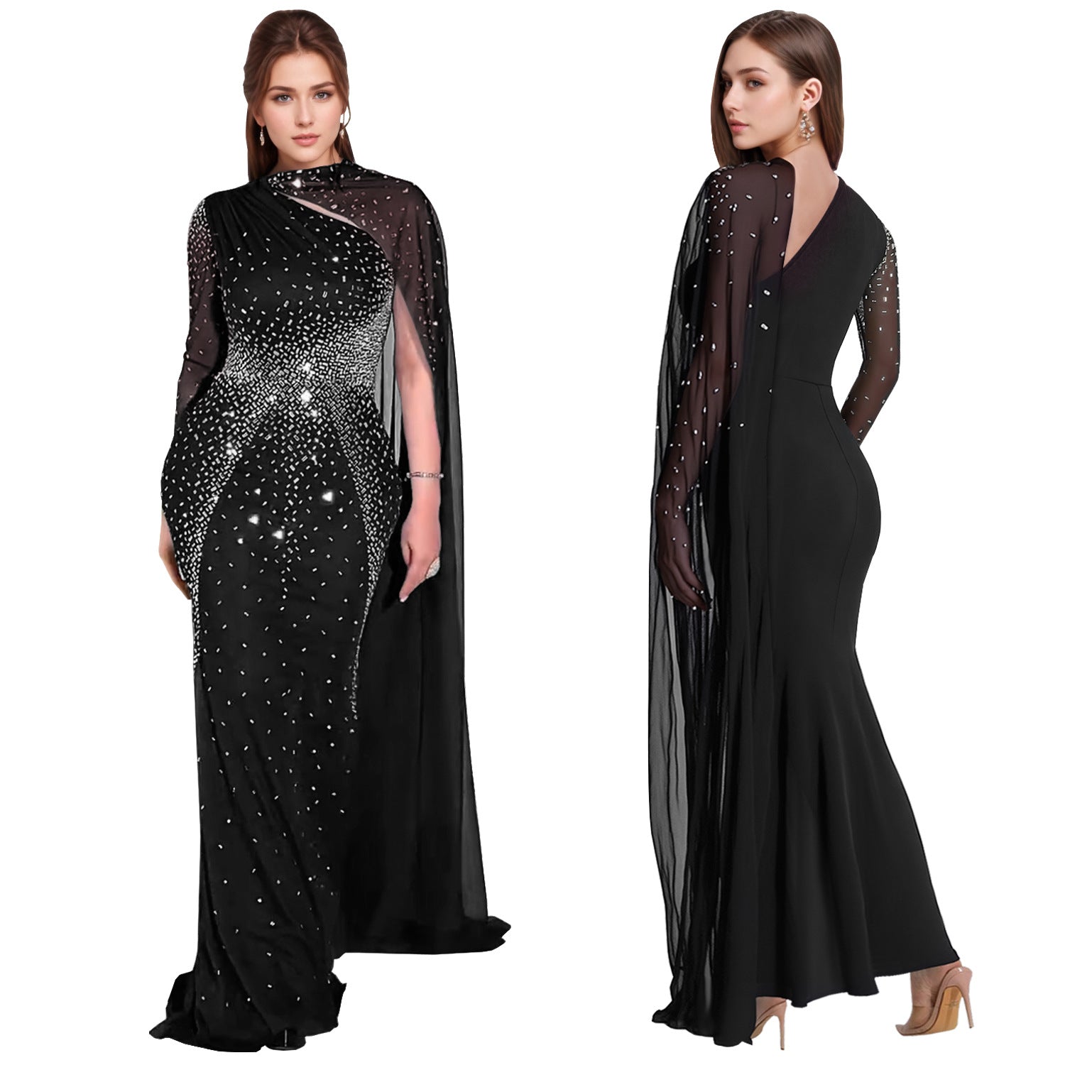 Women Sexy Mesh Beaded Bodycon Dress 8