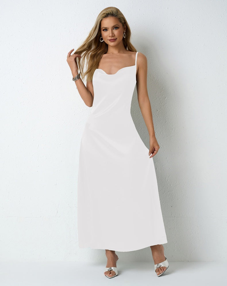 Women Pleated Sleeveless Satin Dress 8